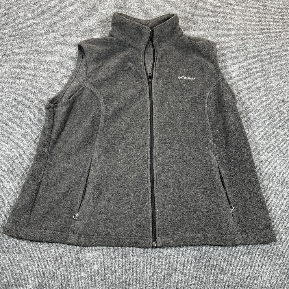 Columbia Vest Womens 2X Gray Fleece Full Zip Pockets Outdoor Casual Warm